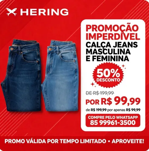 Calça jeans Hering feminina & Masculina