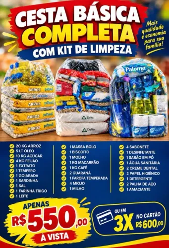 CESTA BÁSICA COMPLETA C/ KIT LIMPEZA