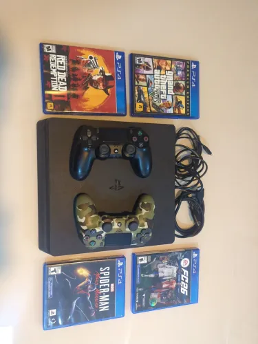 Sony Playstation 4 Ps4 Slim 500gb +2 Controles + 4 Jogos