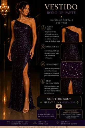 Vestido de formatura Paetê Roxo