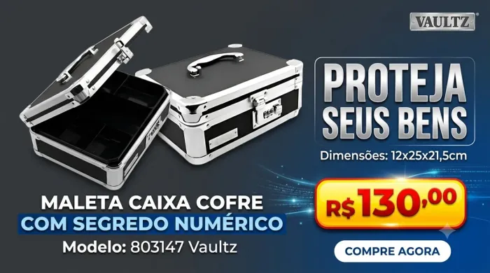 maleta caixa cofre com segredo numérico 12x25x21,5cm 803147 vaultz