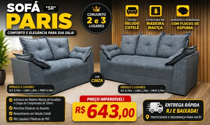 Sofá Paris 2 e 3 Lugares 