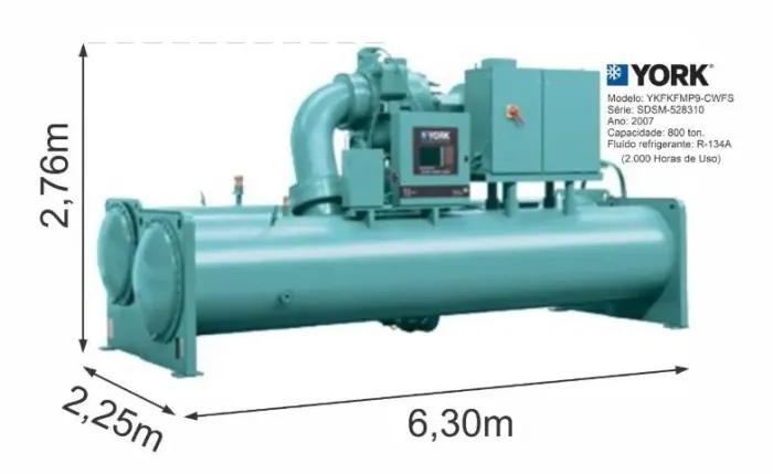 Chiller centrifugo York 1.000 TR semi novo