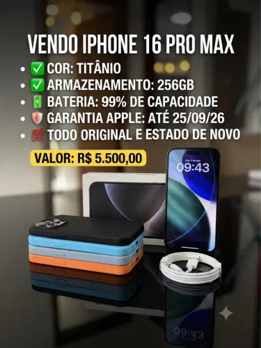 iPhone 16 pro Max 256gb + garantia Apple + bateria 99