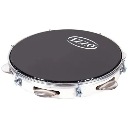 Pandeiro Profissional Izzo 10 Abs Com Pele Preta Cor Preto/Branco