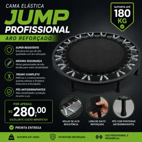 cama elastica (jump) profissional, aro reforcado ate 180kg