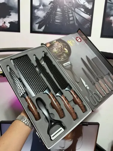 Kit Facas de Cozinha 6 Peças Heesem com Cutelo e Tesoura