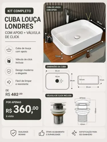 Cuba de louça+ válvula click 