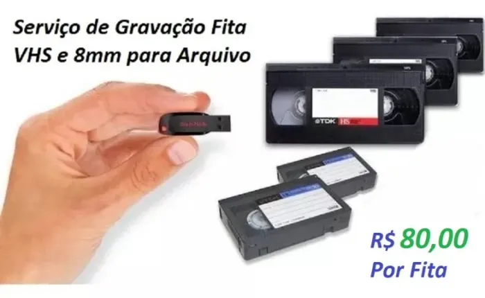 Serviço de Gravação Fita VHS e 8mm para Arquivo Digital R$ 80,00
