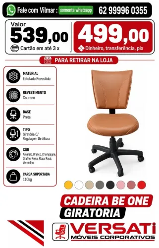 cadeira de escritorio giratoria com rodinhas Be One ( produto novo )