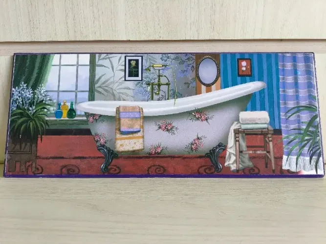 Quadro vintage de Banheiro em Madeira de colecionador peça única.