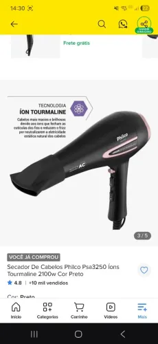 Secador philco 2100w ion tourmaline