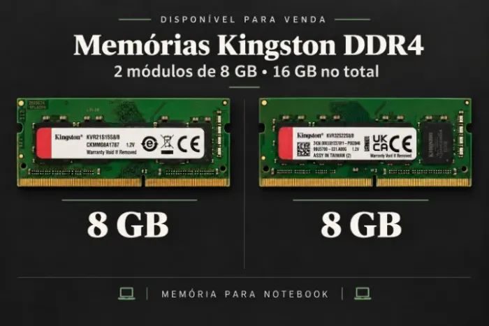 Título: Memórias Kingston DDR4 16 GB (2x8 GB) para Notebook