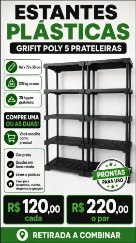 Estante Plástica Grifit Poly 5 Prateleiras 167x70x35cm