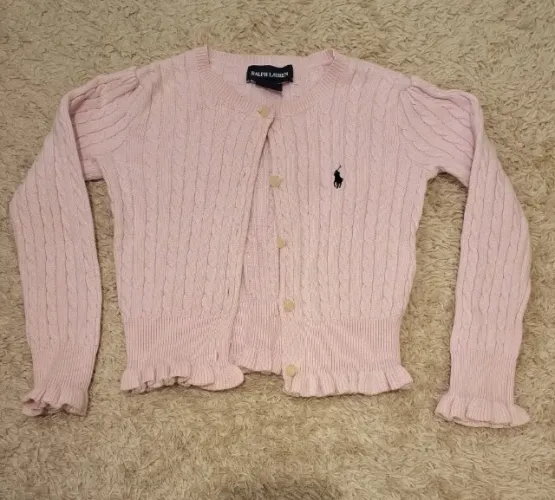 Casaco Ralph Lauren infantil em tricot rosa - Tamanho 3