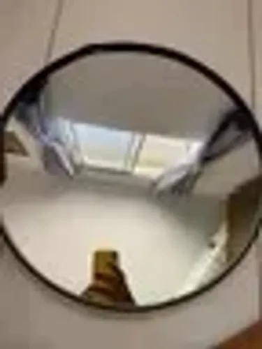 Espelho Redondo Decorativo Adnet Alça Couro Suporte 60cm Sala Quarto Banheiro