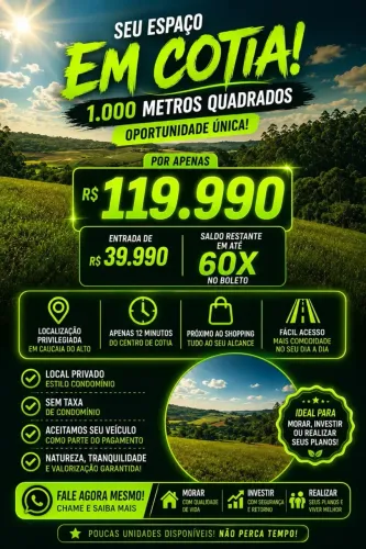 1  2 TERRENOS GRANDES EM COTIA POR UM VALOR IMPERDÍVEL