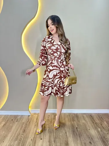 Combo 3 Vestidos curto midi suede estampado no joelho (Pode escolher) 