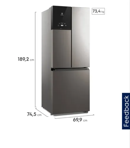 Geladeira Electrolux Frost Free Inverter 484L Efficient AutoSense 3 Portas Inox Look