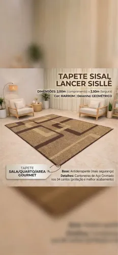 Tapete Sisal Lancer Sisllê 2,00m x 2,50m Marrom (Praticamente Novo!)