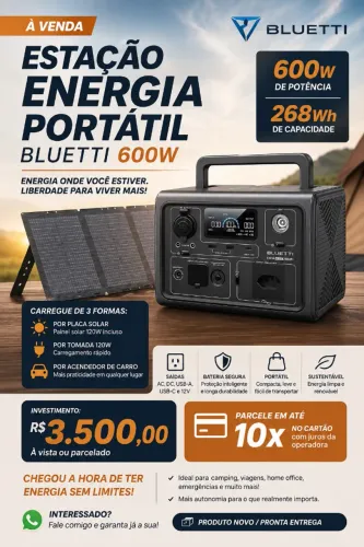 Estação Armazenamento de Energia Portátil 600W 268Wh EB3A com Painel Solar 120W - Bluetti