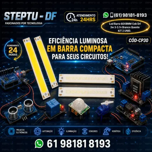 Barras Led 60X8MM Cob Drl 3w 3-3.7v Branco Quente 2 Unid. Arduino Automação COD-CP30   