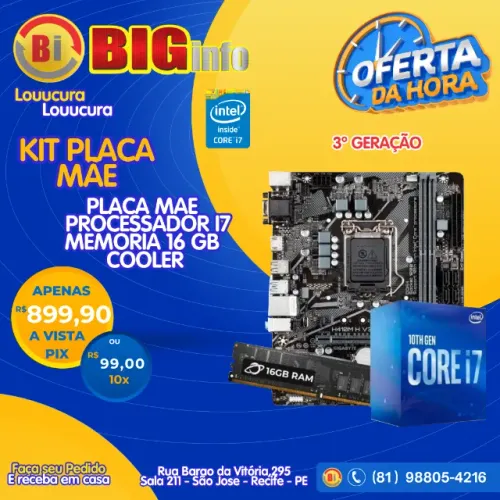 KIT UPGRADE INTEL I7 3770, MB H61, 16GB DDR3 RAM - Em ate 10x Fixas 