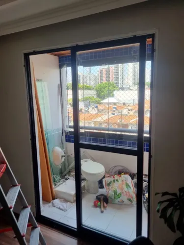 Porta de correr 2 folhas vidro alumínio preto 2,10 x 1,50