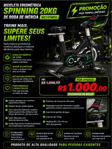 Bicicleta Ergométrica Spinning 20kg de roda de inercia WCT Fitness