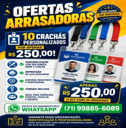 Arrasa preços ! 10 crachás personalizados ! incluso cordão 