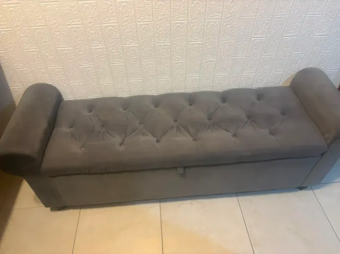 Recamier Paris Baú 1,20m Estofado em Suede Cinza para Quarto