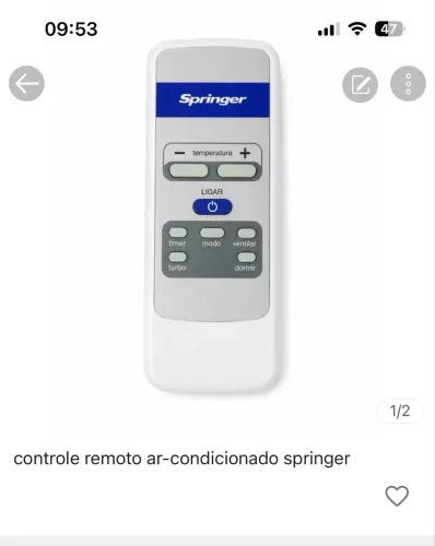 Controle remoto ar condicionado springer janela