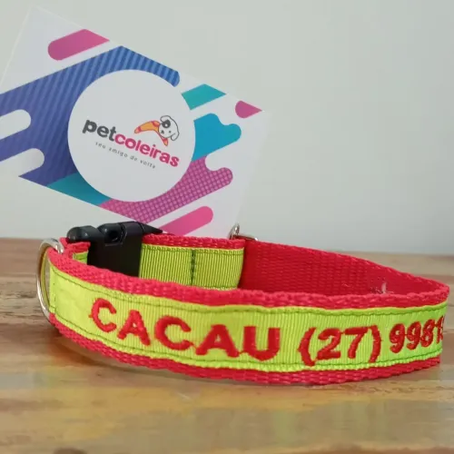 Coleira de identificação bordada