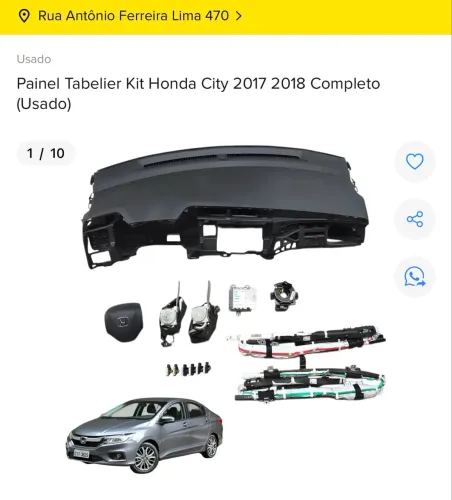 KIT AIRBAG HONDA CITY 2017 2018 COMPLETO COM nf