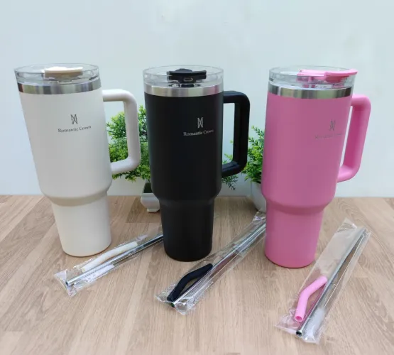 ROMANTIC CROWN Copo Térmico Inox Portátil 1200ml com Tampa e Canudo