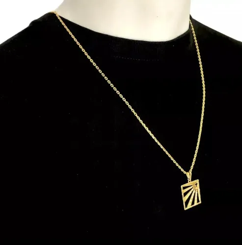 Cordão colar moeda antiga cor ouro  com Pingente Sol - Banhado a Ouro 18k