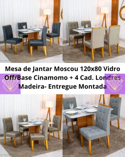 Mesa de Jantar Moscou 120x80 Tampo Vidro RF