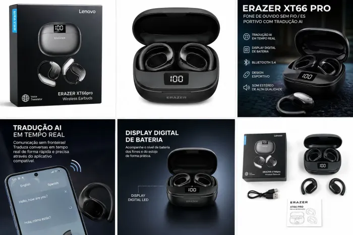 Fone Bluetooth ERAZER XT66 Pro com Tradução por App Display LED Tipo