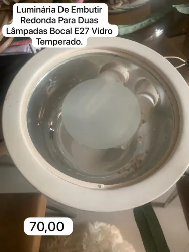 Luminária de Embutir redonda para 2 lâmpadas bocal E 27 vidro temperado 