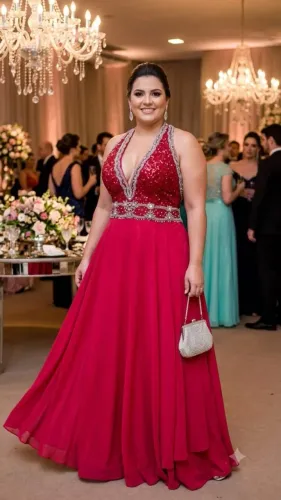 Vestido Vermelho Luxo Sexy Madrinha Com Brilho Formatura Decote 