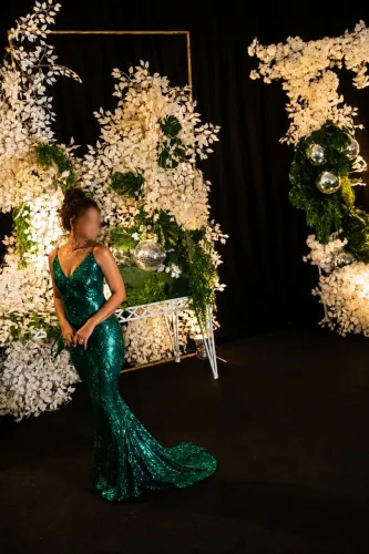 Vestido de Festa Longo Verde Esmeralda com Paetês - Tam. P