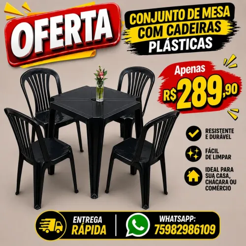 Jogo de mesa e cadeiras plásticas bistrô preto 
