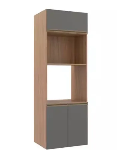 Torre Micro-Ondas Forno 70cm x 208cm 100% MDF Cozinha Modulada Gold Robel Hanover/Cinza