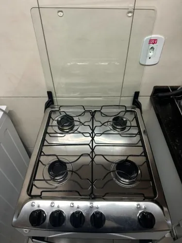 Fogão 4 Bocas Branco com Mesa Inox Atras Atenas Bivolt