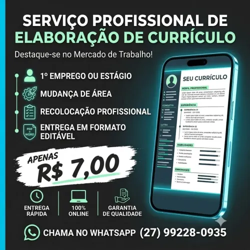 Elaboração de currículo profissional por R$7,00