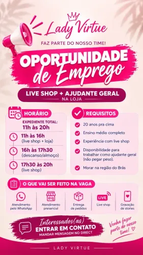 Emprego para quem mora na região do Bras (FEMININO)