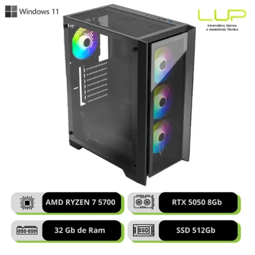 (LOJA FÍSICA) PC Intermediário Gamer RTX 5050 + Amd Ryzen 7 5700