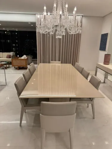 Mesa de Jantar Erea Laca Bege 270x120 Base Inox Alto Padrão