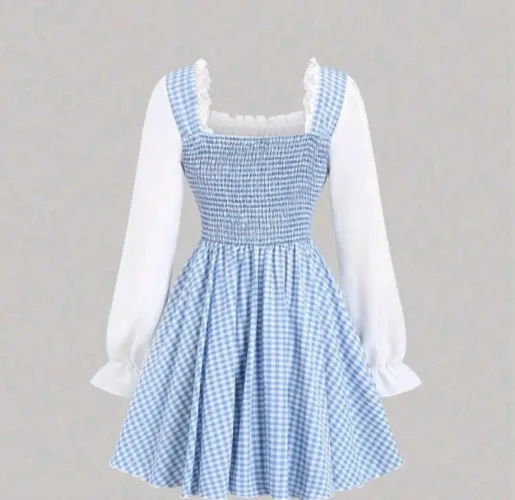 Vestido curto xadrez azul e branco
