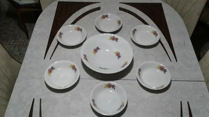 Jogo para Sobremesa 7 - peças. Porcelana Schimidt. Antigo